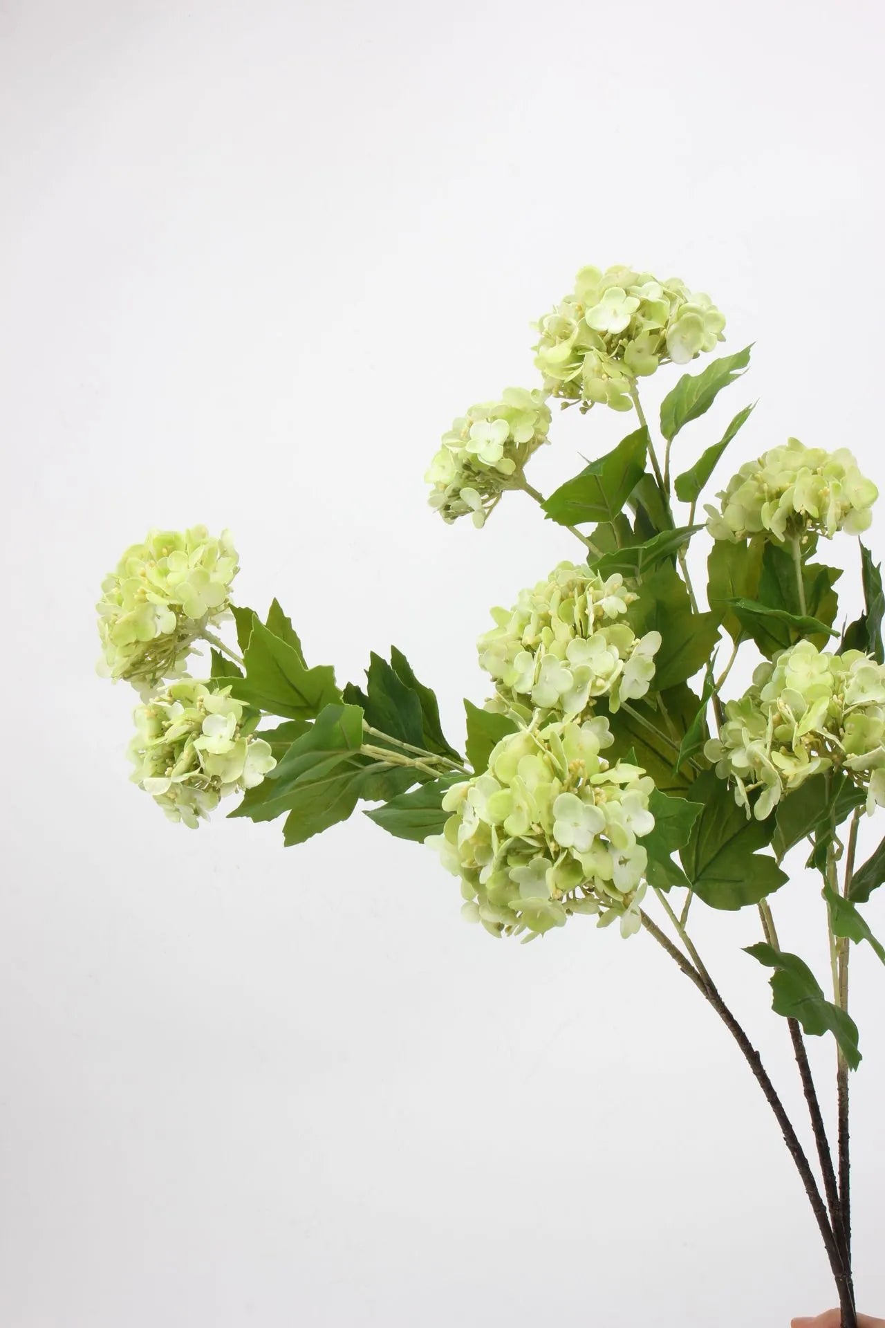 3 Head Real Touch Faux Hydrangea Stem - Green