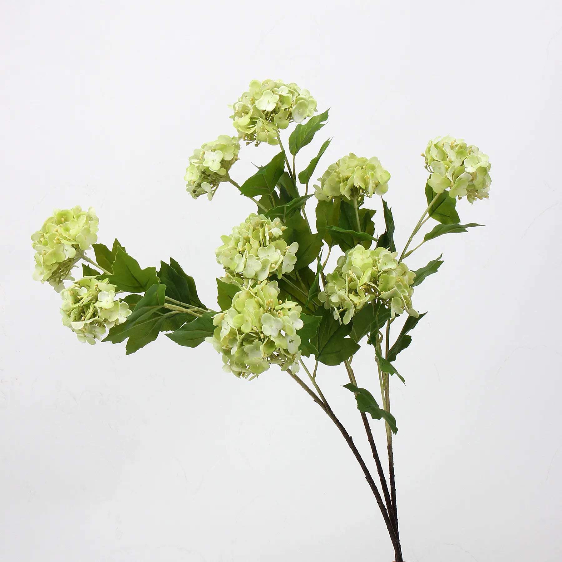 3 Head Real Touch Faux Hydrangea Stem - Green