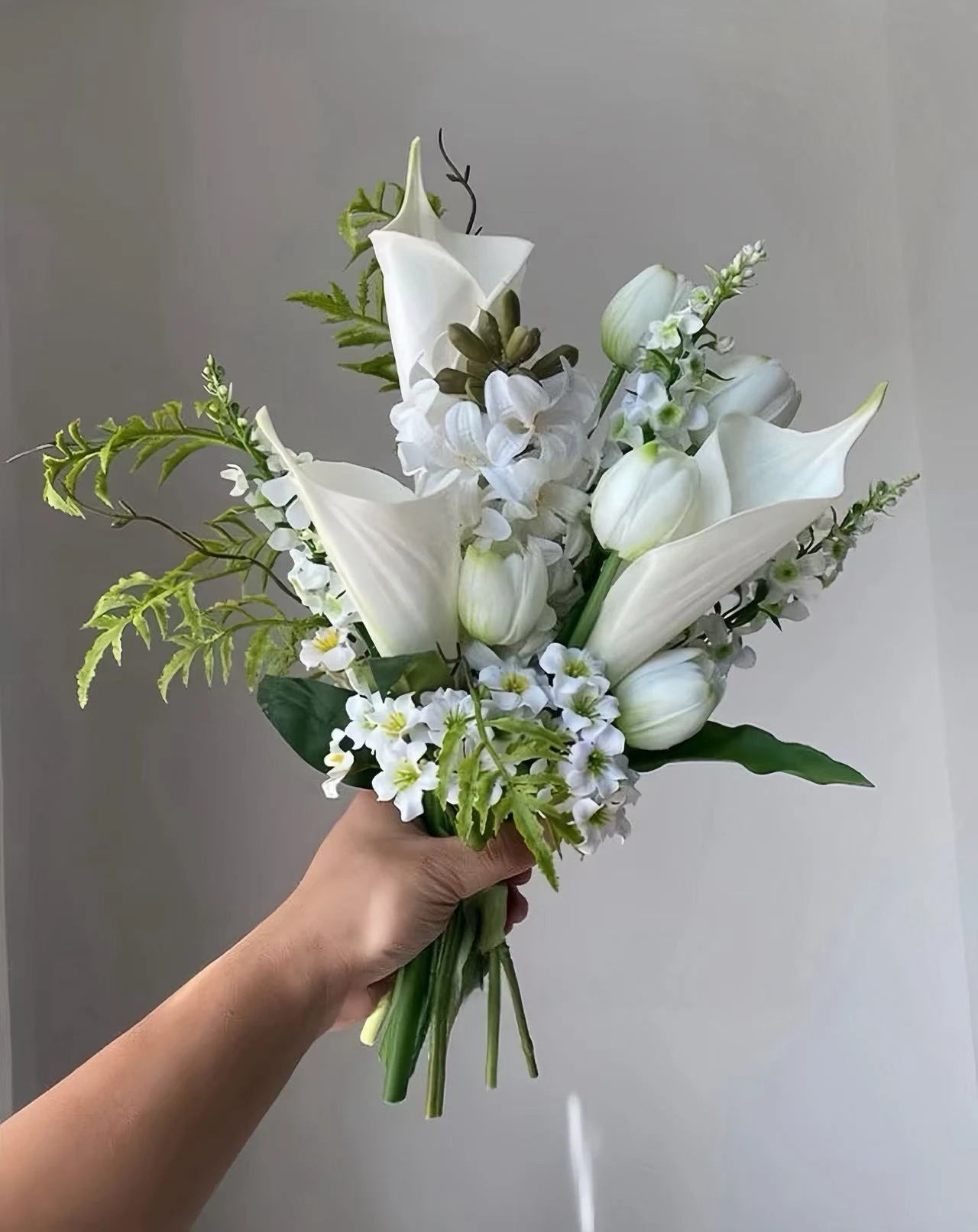faux white calla lily Calla Lily Faux Green and White Bridal Bouquet -15" – Amoria Bloom