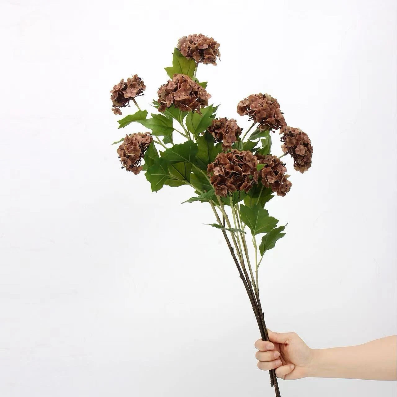 3 Flower Heads Real Touch Hydrangea Spray  - Autumn Tone