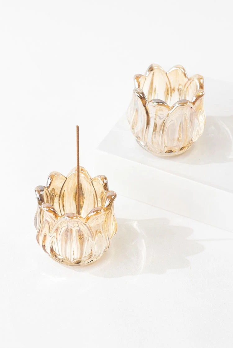 Amber Glass Tulip Incense Holder