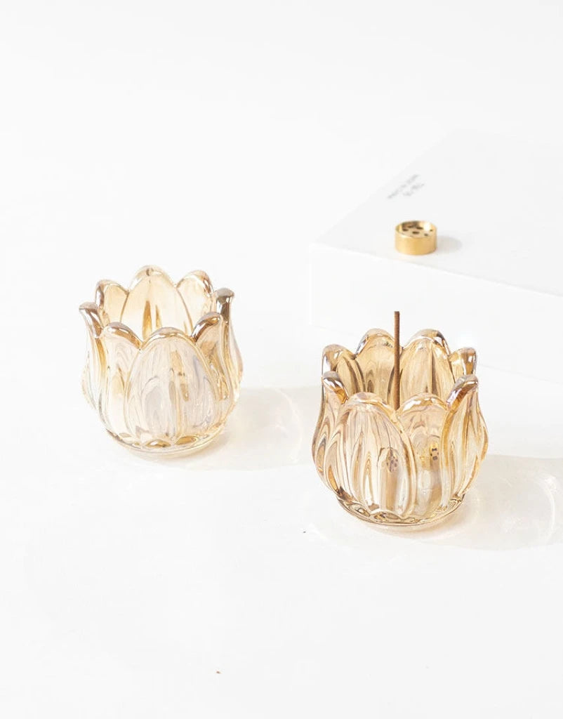 Amber Glass Tulip Incense Holder