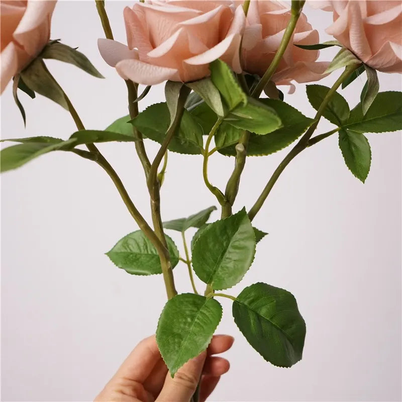 Artificial Cappuccino Triple-Head Rose