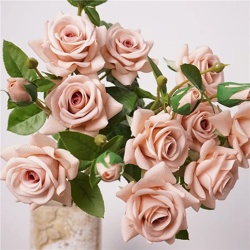 Artificial Cappuccino Triple-Head Rose