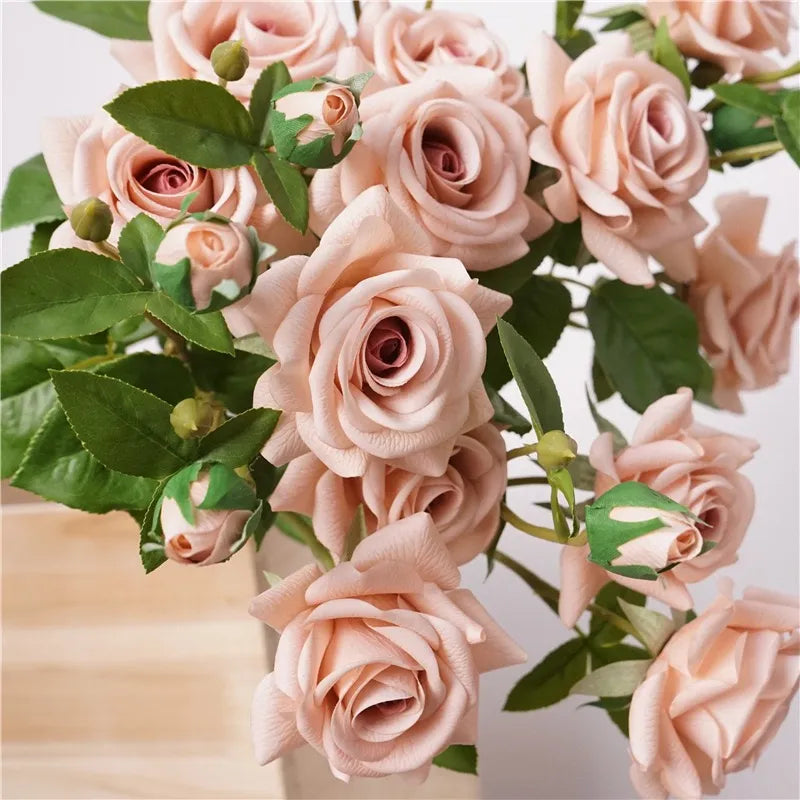 Artificial Cappuccino Triple-Head Rose