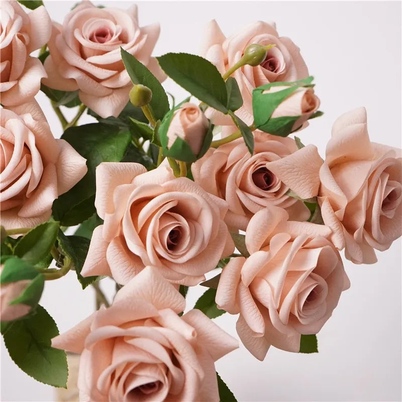 Artificial Cappuccino Triple-Head Rose