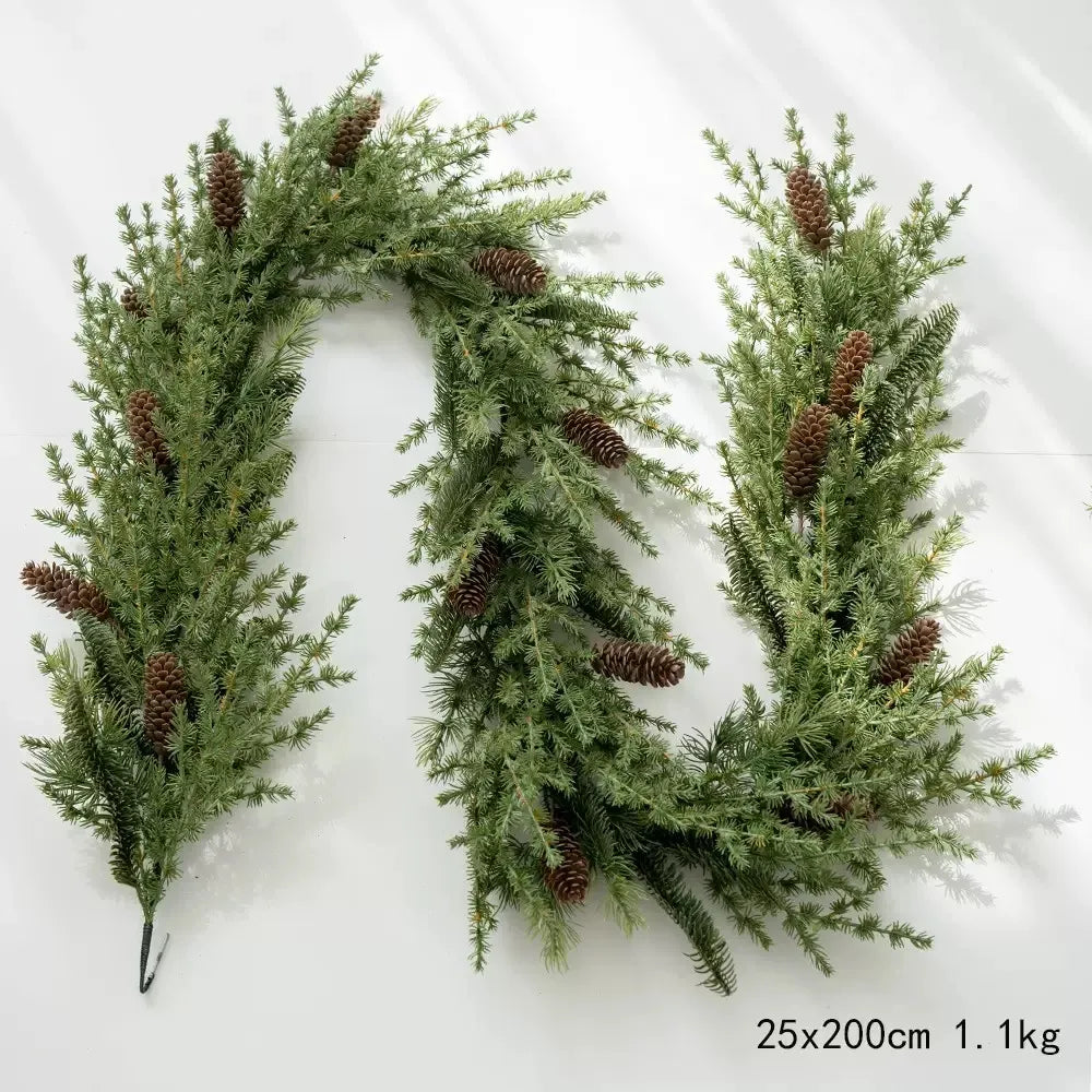 人工クリスマスガーランドとリース（松ぼっくり付き） - 6.5フィート