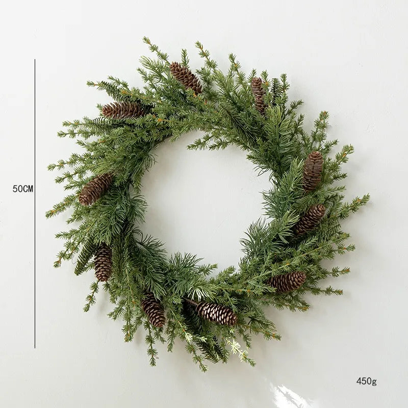 人工クリスマスガーランドとリース（松ぼっくり付き） - 6.5フィート