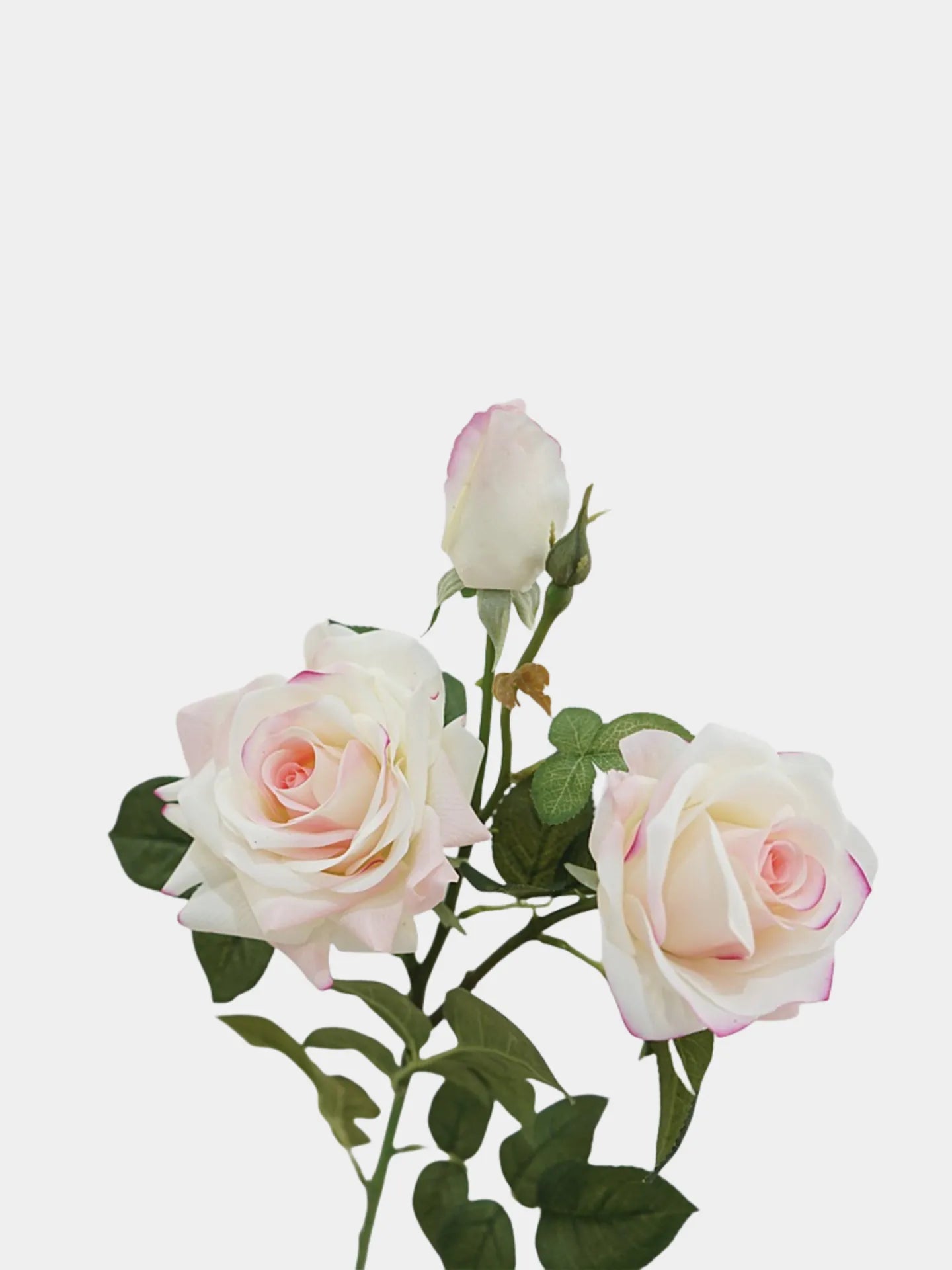 フェイクフラワー リアルタッチフラワー 白いバラ - 30インチのトリプルブロームと花蕾付き 