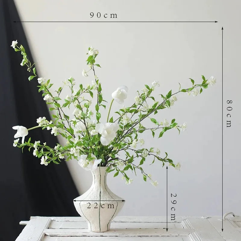 ホワイトスピラエア＆チューリップフェイクシルクフラワーアレンジメント/ブーケ - 31.5インチ