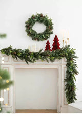 松ぼっくりと緑の葉の人工クリスマスガーランド - 6.5フィート