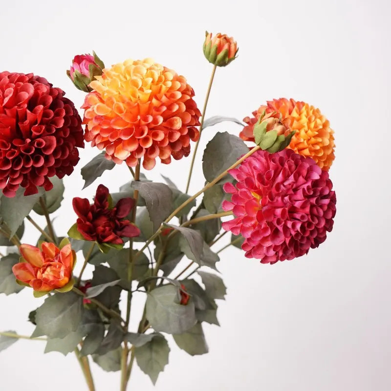 Artificial Dahlia Flower Branch -Roes Red