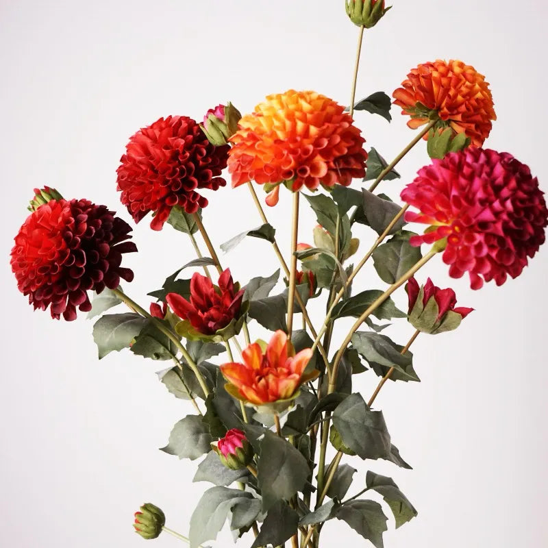 Artificial Dahlia Flower Branch -Roes Red