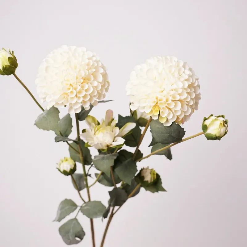 Artificial Dahlia Flower Branch -White