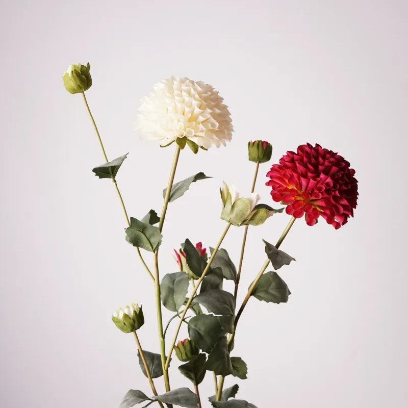 Artificial Dahlia Flower Branch -White