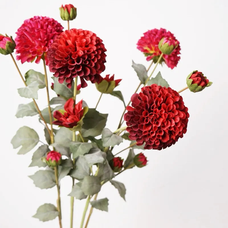 Artificial Dahlia Flower Branch -Roes Red