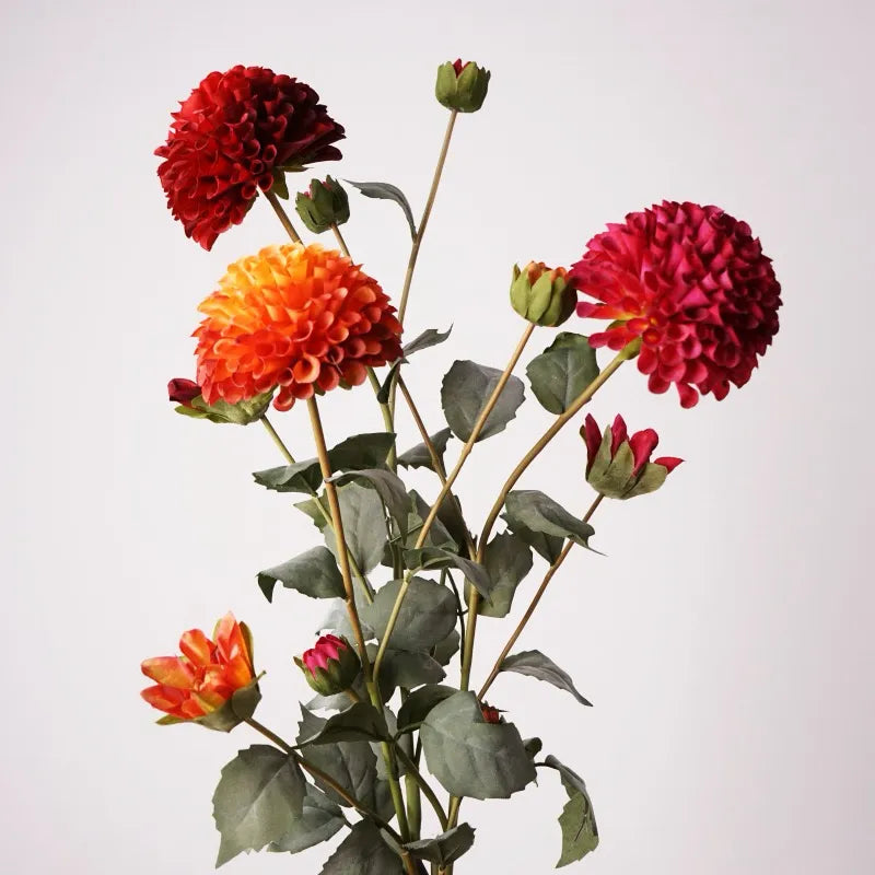 Artificial Dahlia Flower Branch -Red