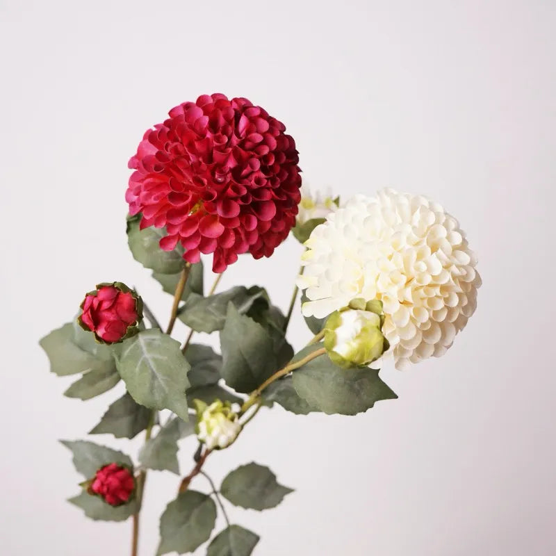 Artificial Dahlia Flower Branch -Roes Red