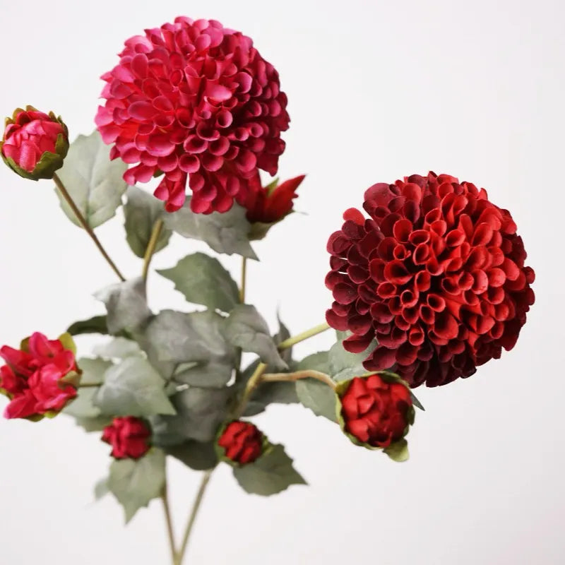 Artificial Dahlia Flower Branch -Red