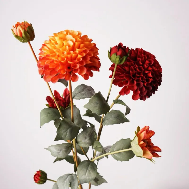 Artificial Dahlia Flower Branch -Orange