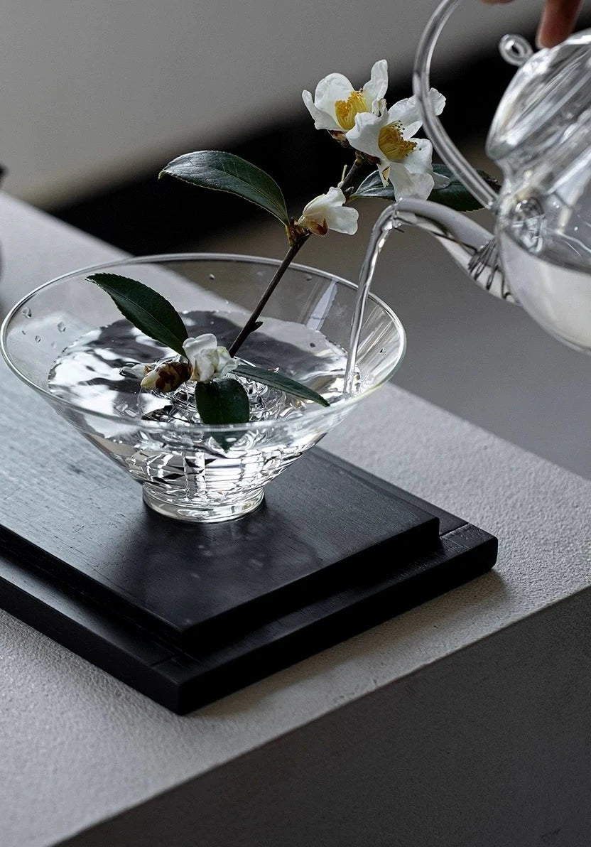 Artisan Glass Flower Frog & Ceramic Ikebana Bowl Set