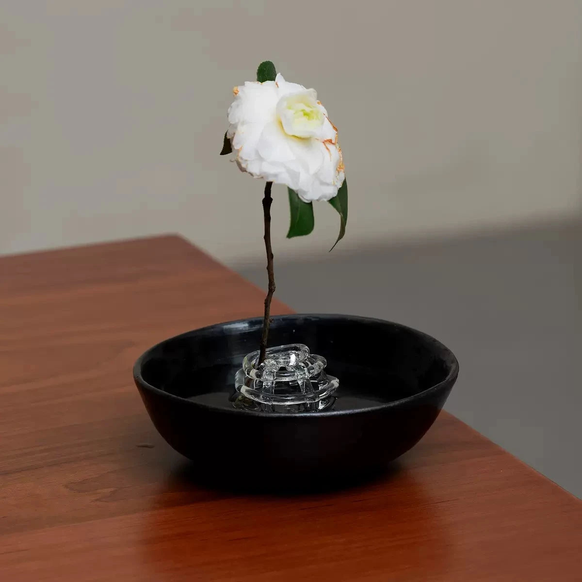 Artisan Glass Flower Frog & Ceramic Ikebana Bowl Set