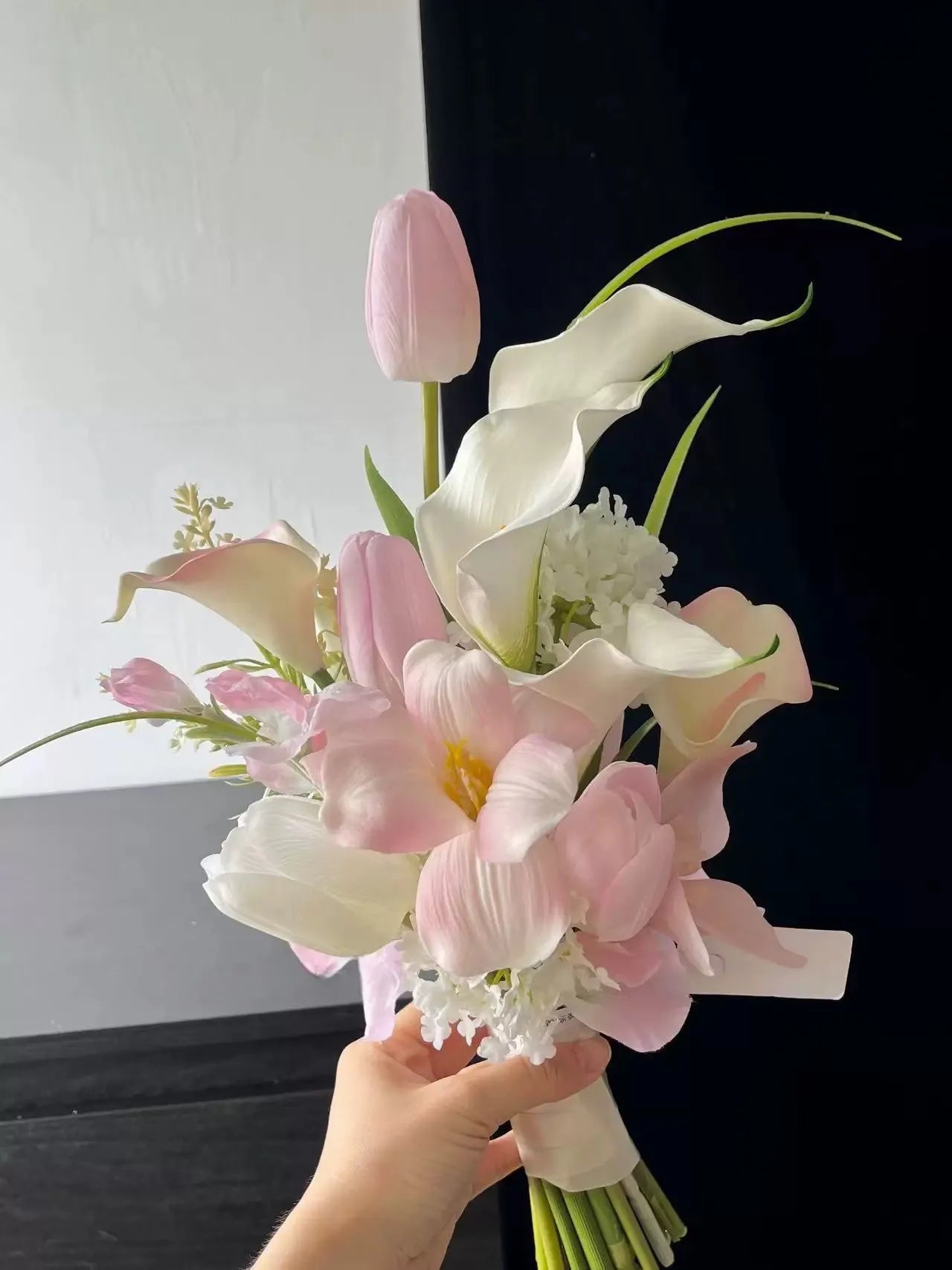 white and pink calla lily bouquet Blush Pink & White Faux Calla Lily Bridal Bouquet