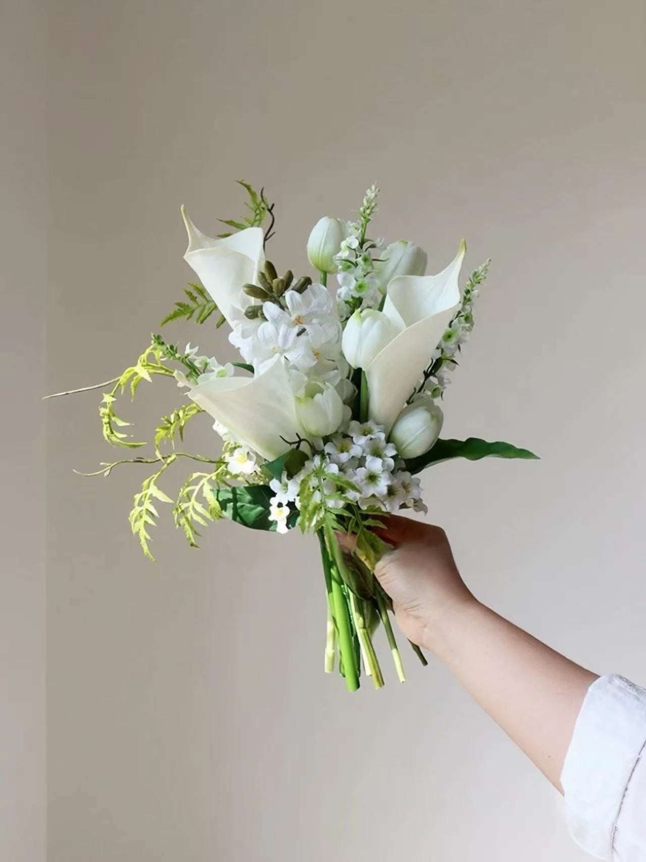 Calla Lily Faux Green and White Bridal Bouquet -15"