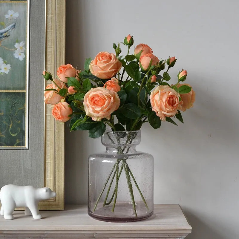 Künstliche Blumen Gefälschte Rosen – 18,9" Dreifache Blüte mit Knospe 