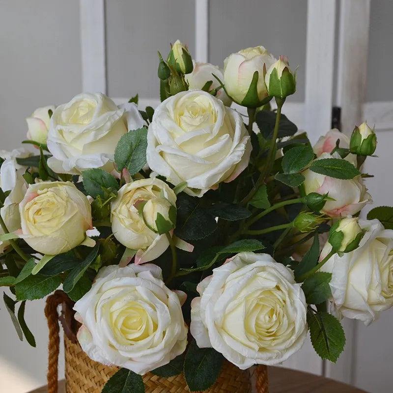 Künstliche Blumen Gefälschte Rosen – 18,9" Dreifache Blüte mit Knospe 