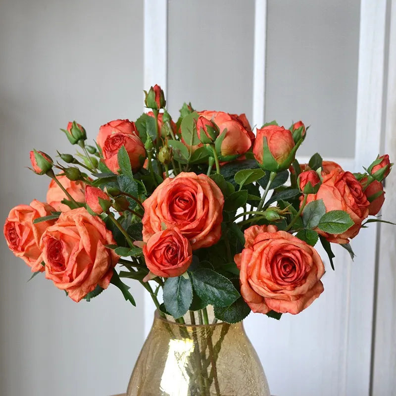 Künstliche Blumen Gefälschte Rosen – 18,9" Dreifache Blüte mit Knospe 