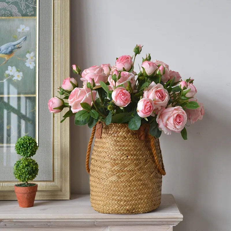 Künstliche Blumen Gefälschte Rosen – 18,9" Dreifache Blüte mit Knospe 