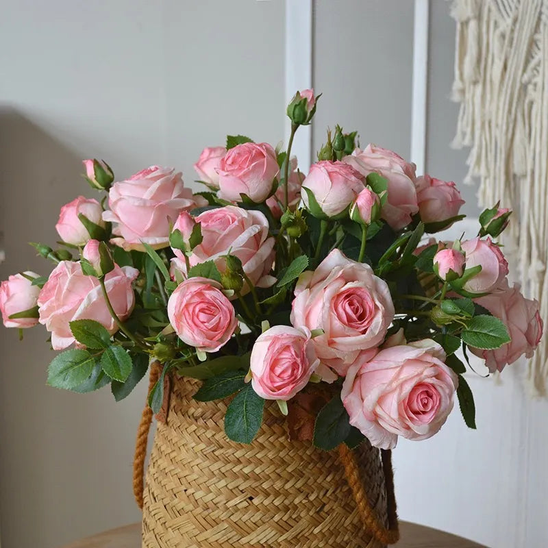 Künstliche Blumen Gefälschte Rosen – 18,9" Dreifache Blüte mit Knospe 