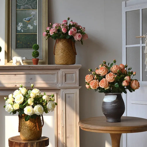 Künstliche Blumen Gefälschte Rosen – 18,9" Dreifache Blüte mit Knospe 