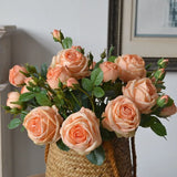 Künstliche Blumen Gefälschte Rosen – 18,9" Dreifache Blüte mit Knospe 