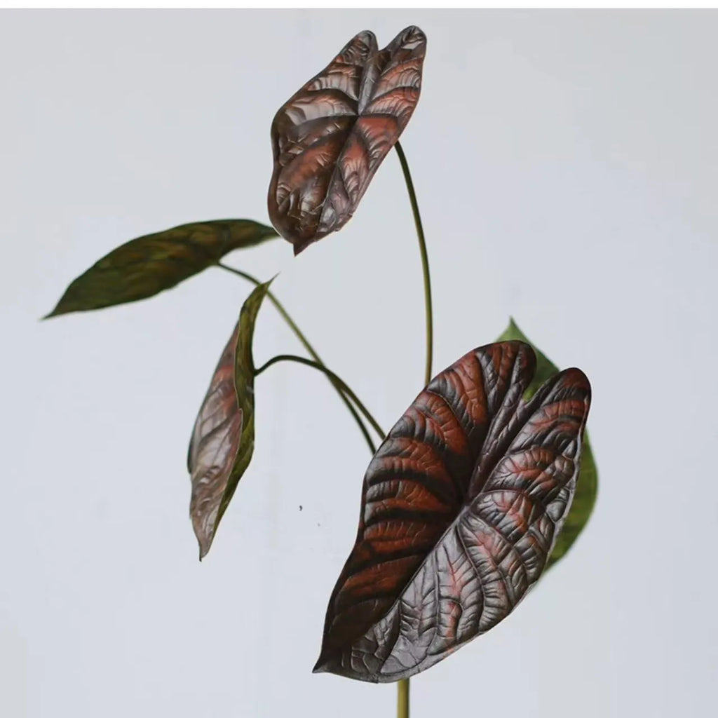 Faux Alocasia Elephant Ear Leaf Stem – Burgundy 28"