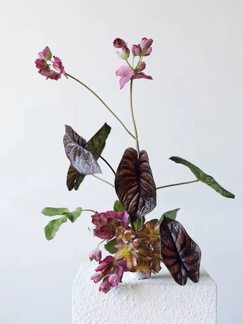 Faux Alocasia Elephant Ear Leaf Stem – Burgundy 28"