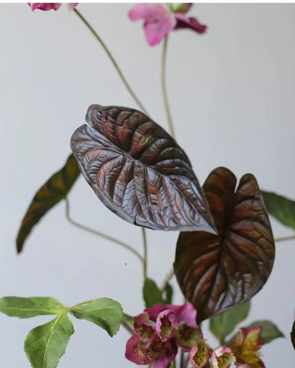 Faux Alocasia Elephant Ear Leaf Stem – Burgundy 28"