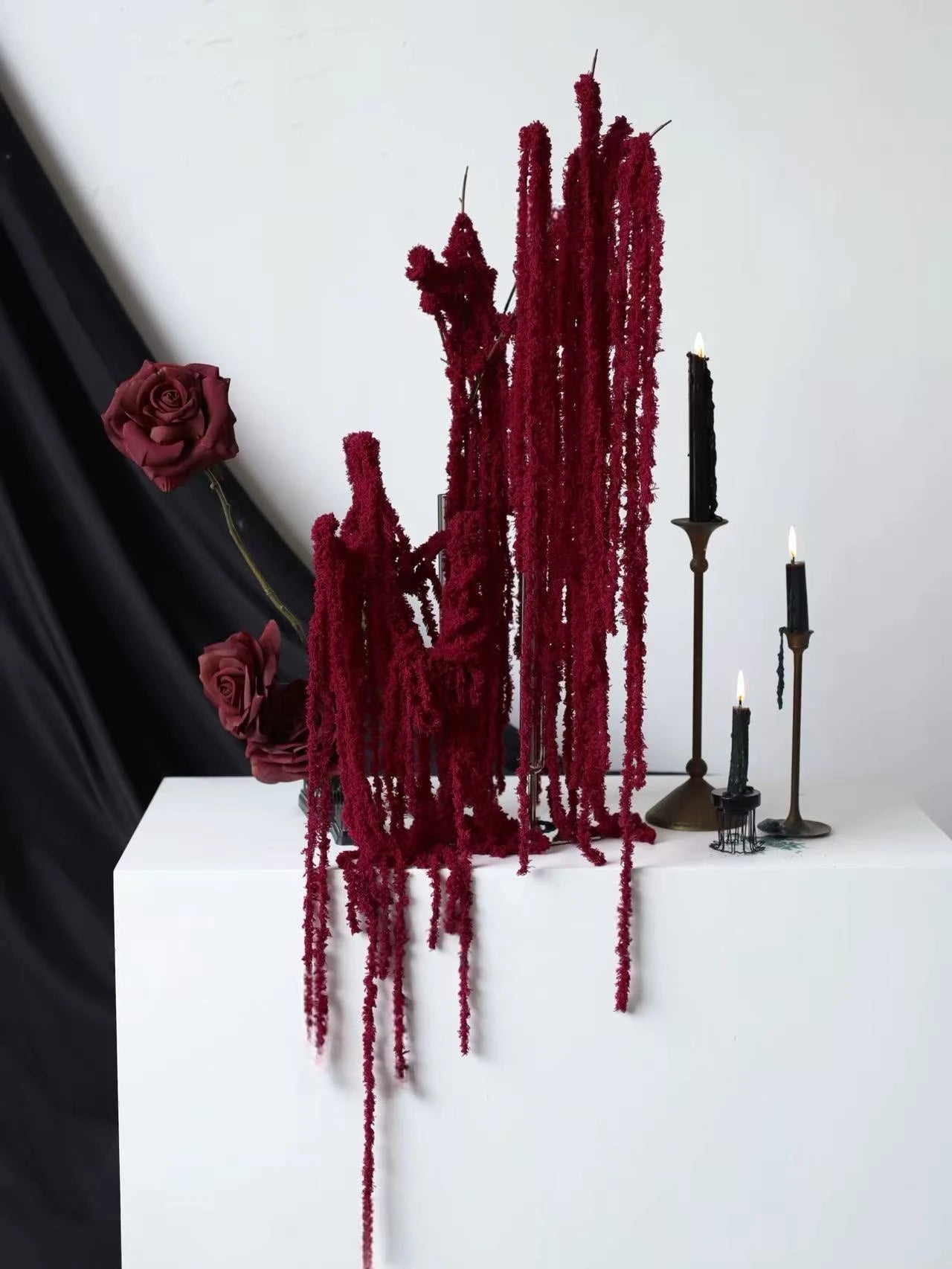 Faux Amaranthus Cascade Flower Stem in Burgundy – 45"
