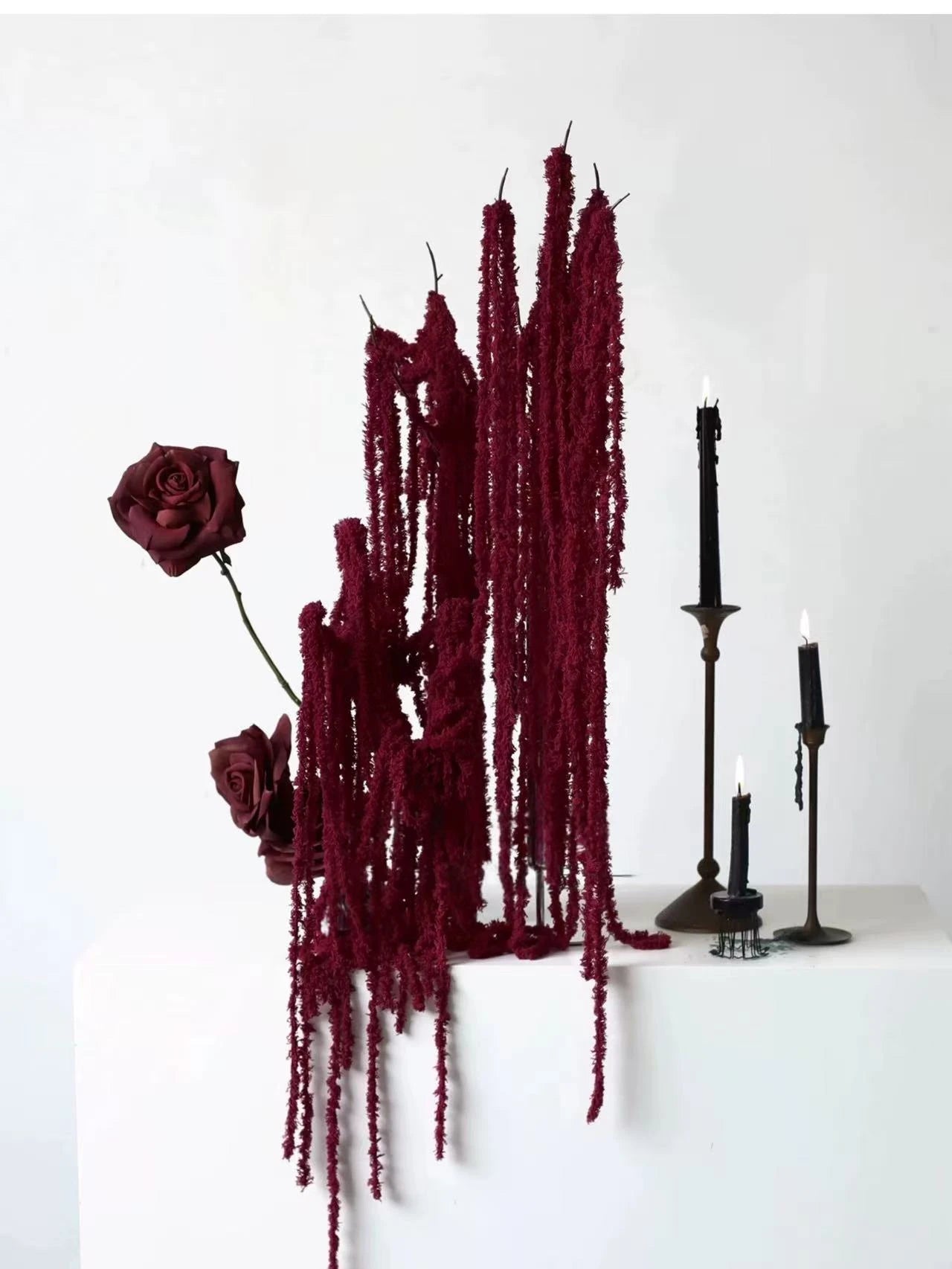 Faux Amaranthus Cascade Flower Stem in Burgundy – 45"