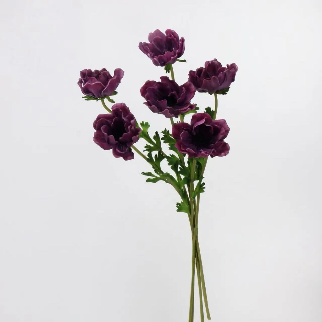 Faux Anemone Flower Stem -Purple 26"