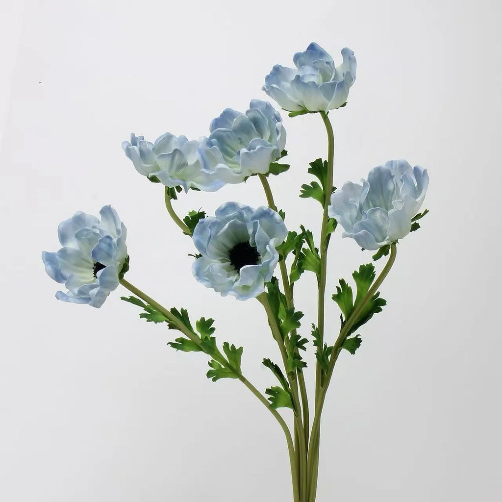 Faux Anemone Flower Stem -Blue 26"