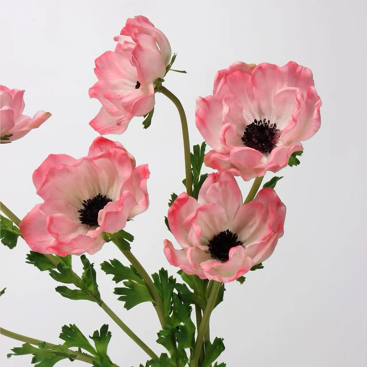 Faux Anemone Flower Stem -Pink 26"