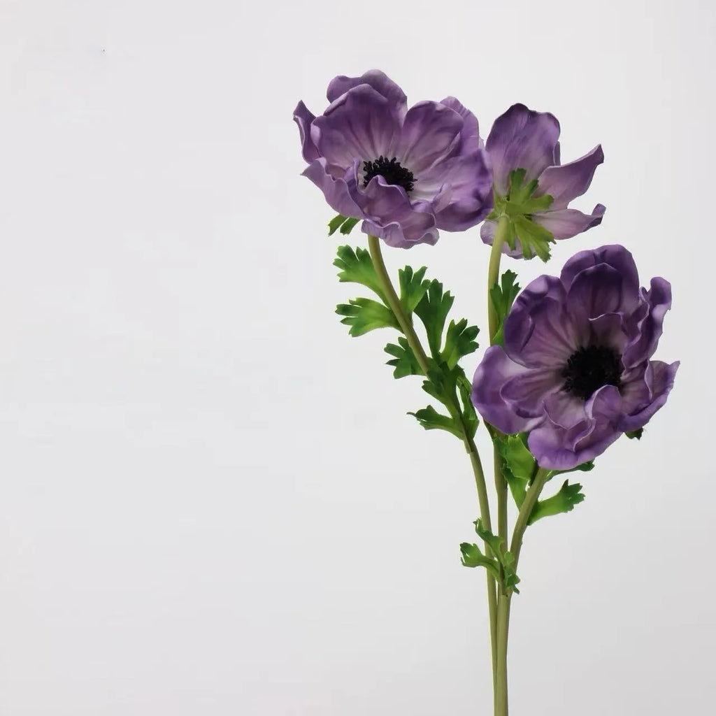 Faux Anemone Flower Stem -Violet 26"