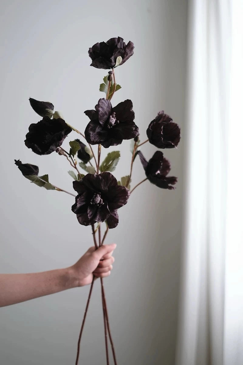 Faux Corn Poppy Flower in Black – 28"