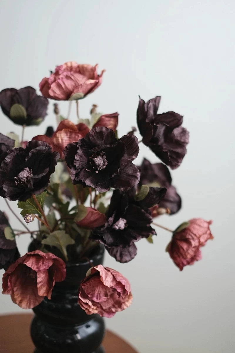 Faux Corn Poppy Flower in Black – 28"