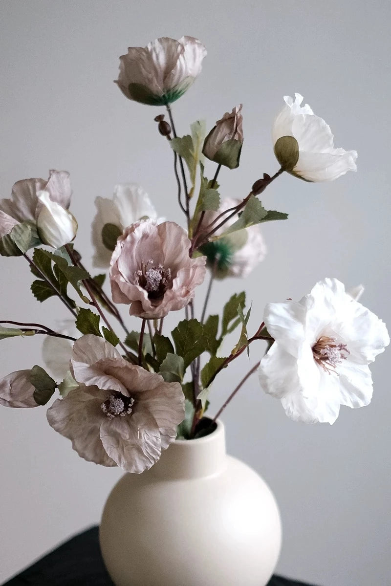 Faux Corn Poppy Flower In White– 28"