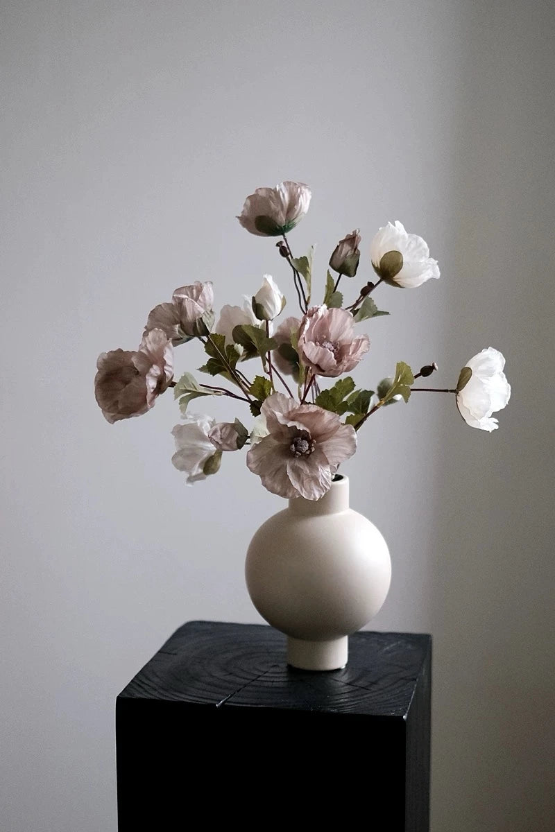 Faux Corn Poppy Flower In White– 28"