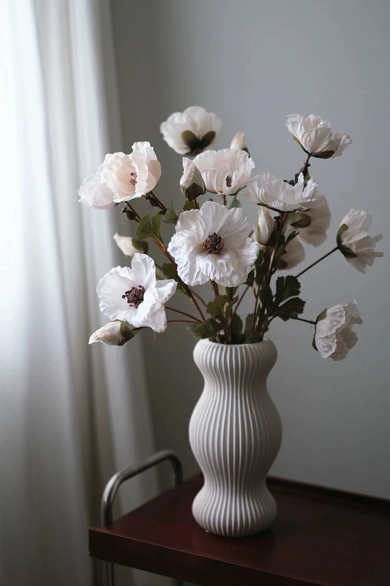 Faux Corn Poppy Flower In White– 28"
