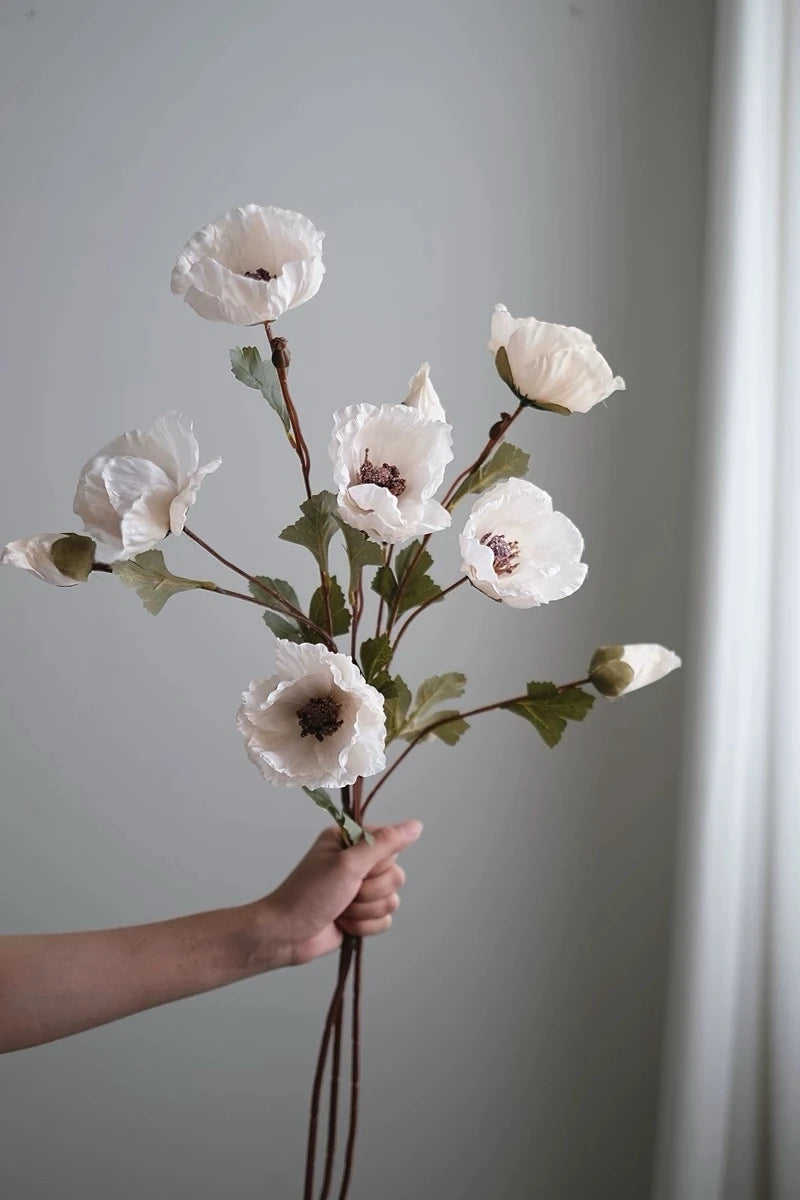 Faux Corn Poppy Flower In White– 28"